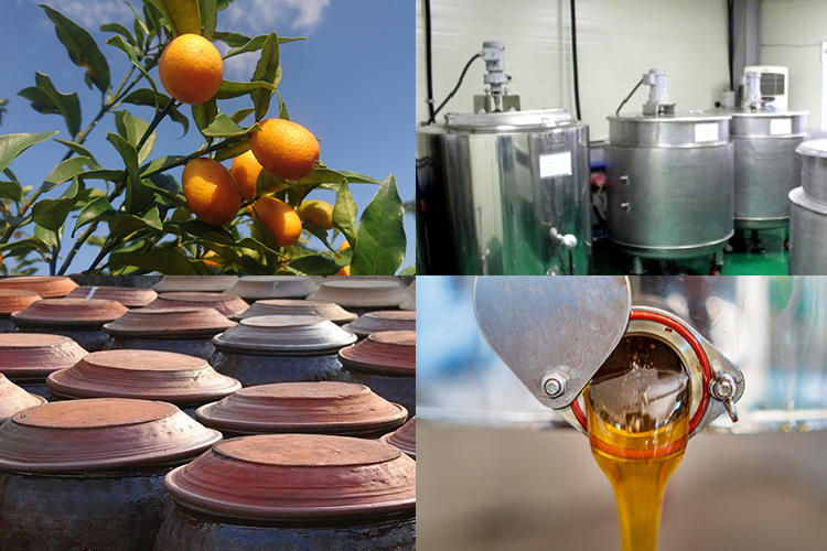 使用友善生產果物、天然野生蜂蜜，再以傳統工法培養麴菌，靜置一年以上的時間完全發酵。